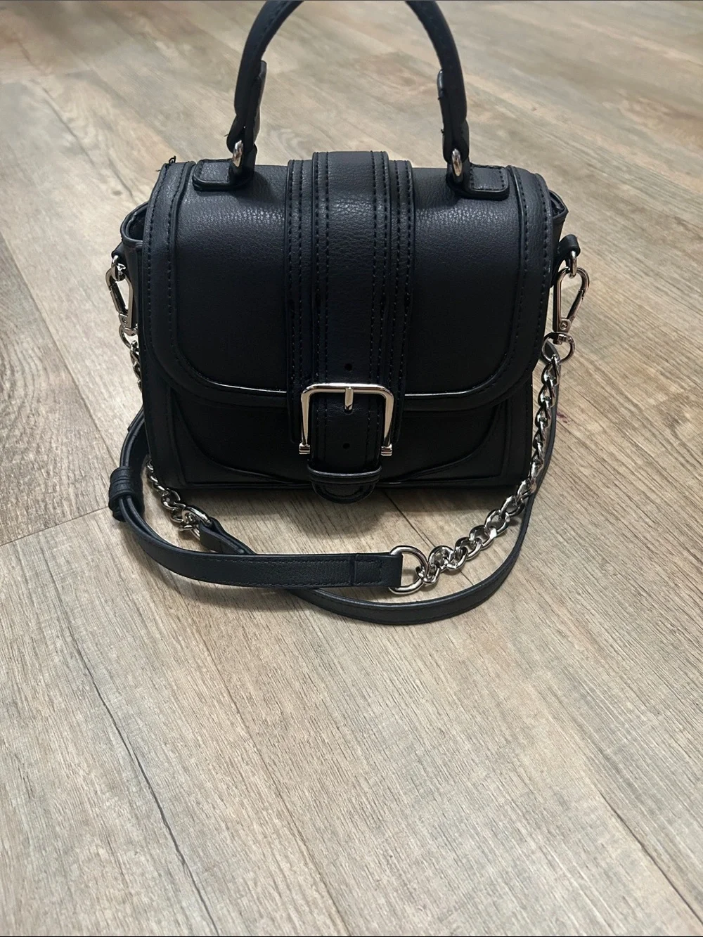 Madden Girl Leather Satchel Crossbody Handbag with Chain Strap